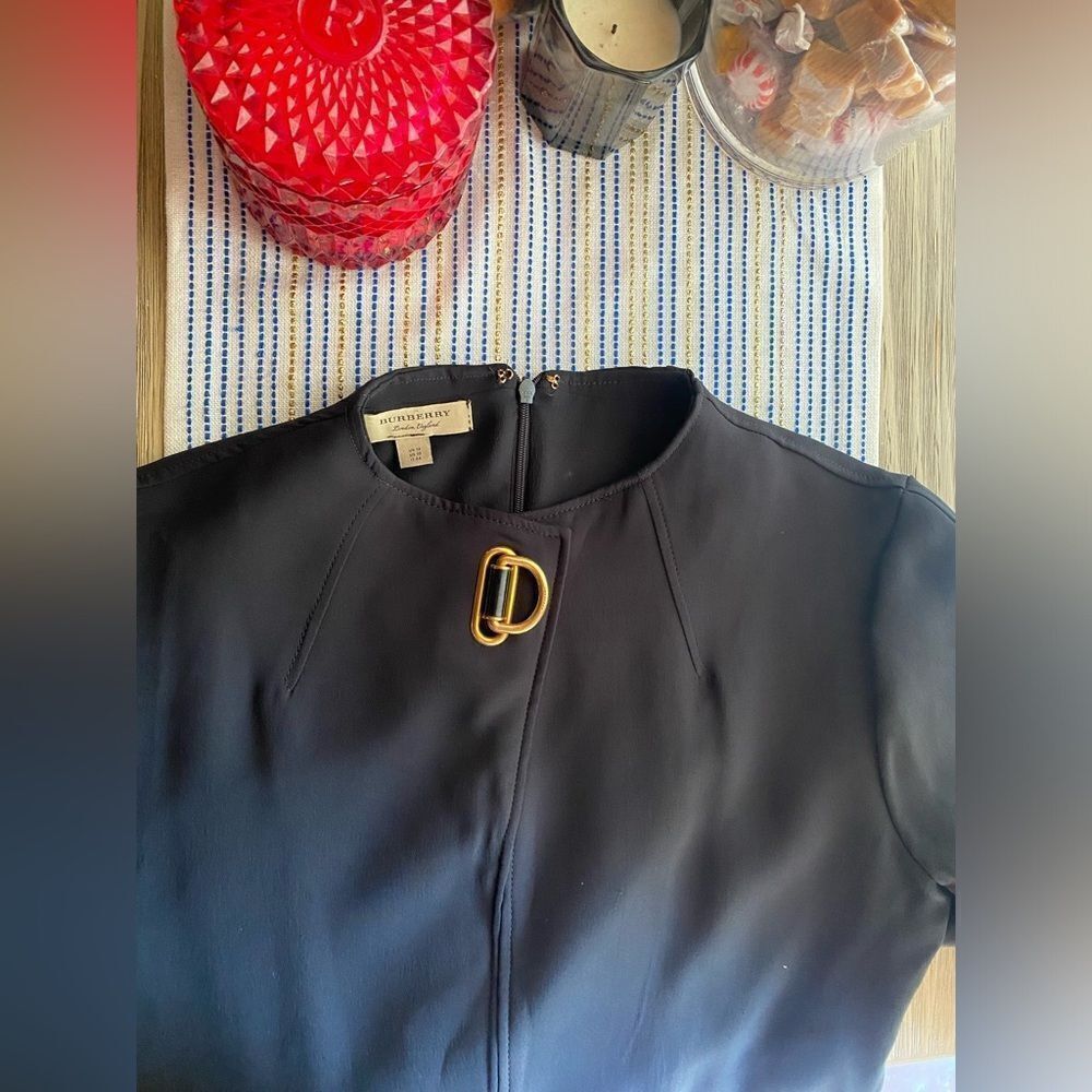 Burberry Mini Dress Size 10 Black D-Ring Detail Silk Wool Short-Sleeve - Picture 11 of 16